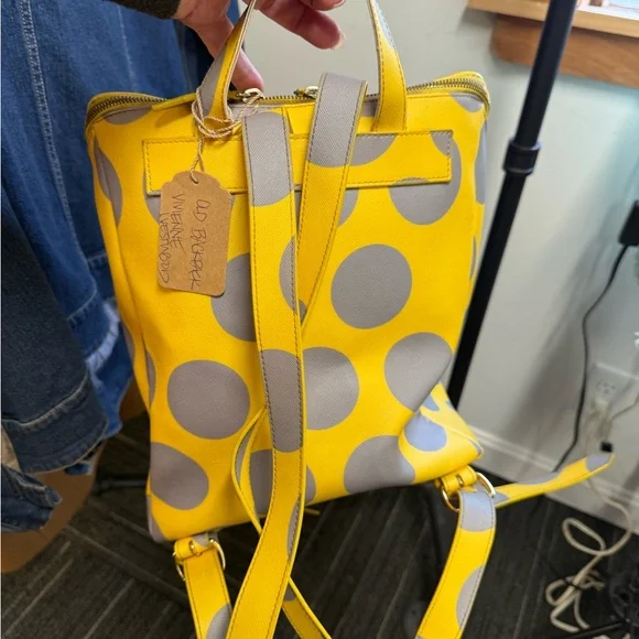 Vivienne Westwood Yellow Backpack with Gray Polka Dot Print - Picture 2 of 4